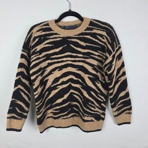 M&S Collection Womens Tiger Stripe Animal Print Sweater Oatmeal Black Small